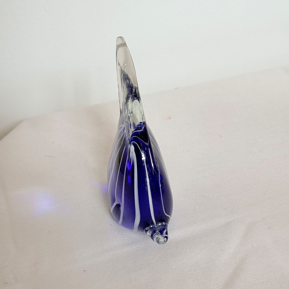 Cobalt Blue Art Glass Angelfish Figurine White Stripe Hand Blown Tropical Decor